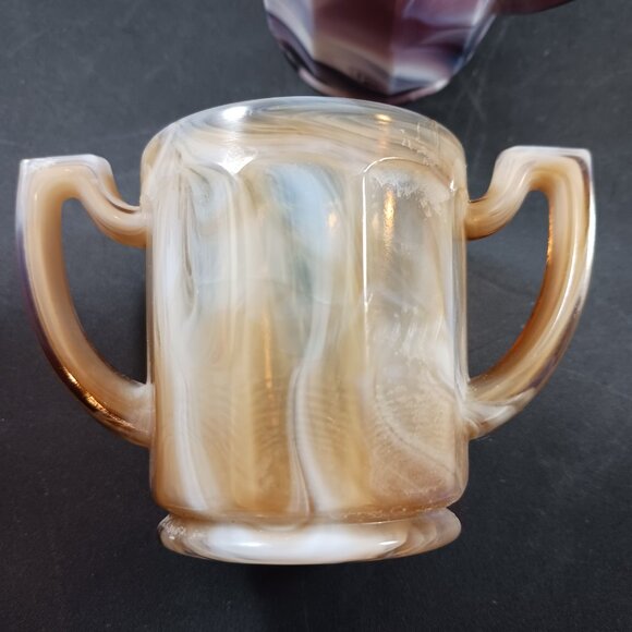 Vintage 2pcs Slag Glass Imperial Brown and Purple Small Toothpick Holders - Picture 11 of 12